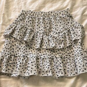 Floral Ruffle Skirt - White and Black
